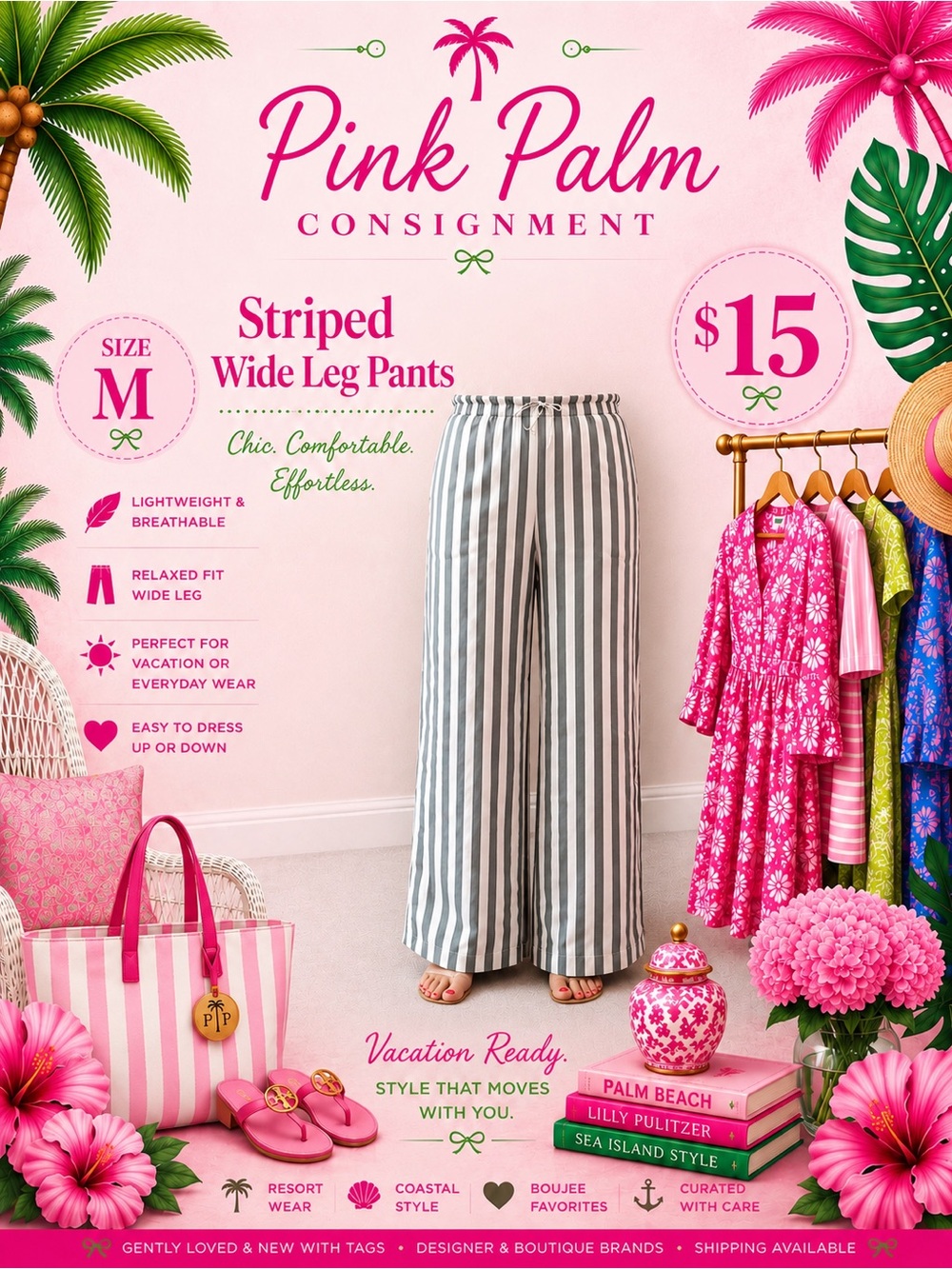 Striped Wide-Leg Pants in Black & White